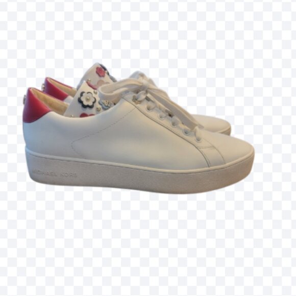 MICHAEL Michael Kors Mindy Floral Embellished White/Red Leather Sneakers - Picture 2 of 14